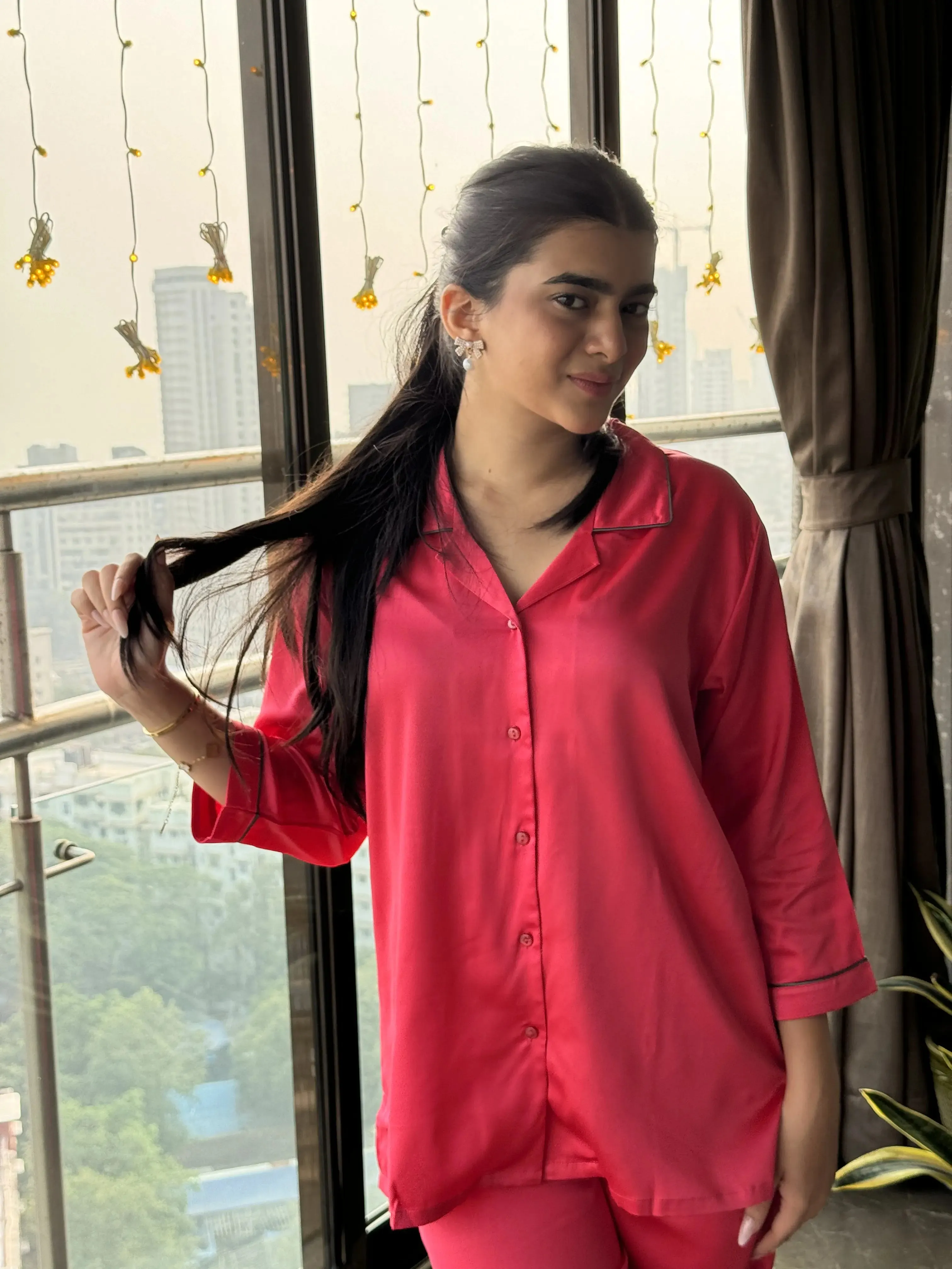 Velure Flerry Red Satin Night Suit