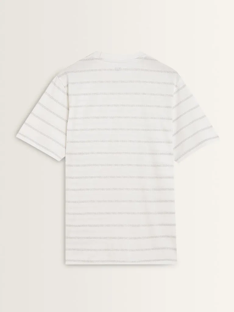 WES Lounge White Stripe Printed Relaxed-Fit T-Shirt