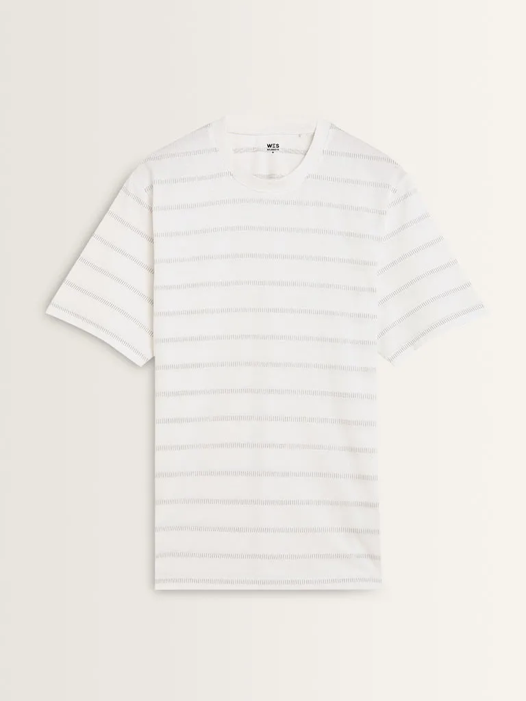 WES Lounge White Stripe Printed Relaxed-Fit T-Shirt