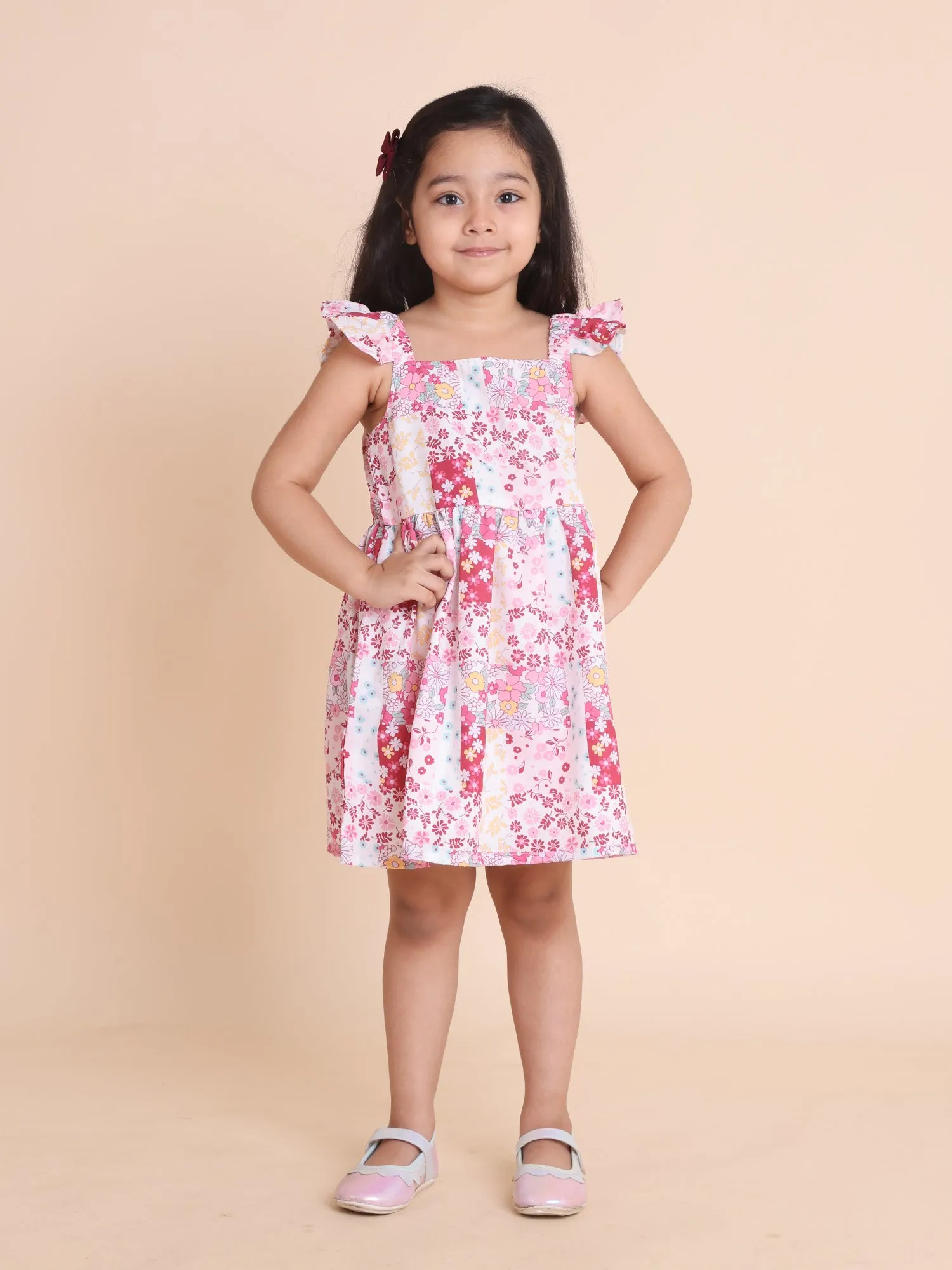 White floral dress with short sleeves