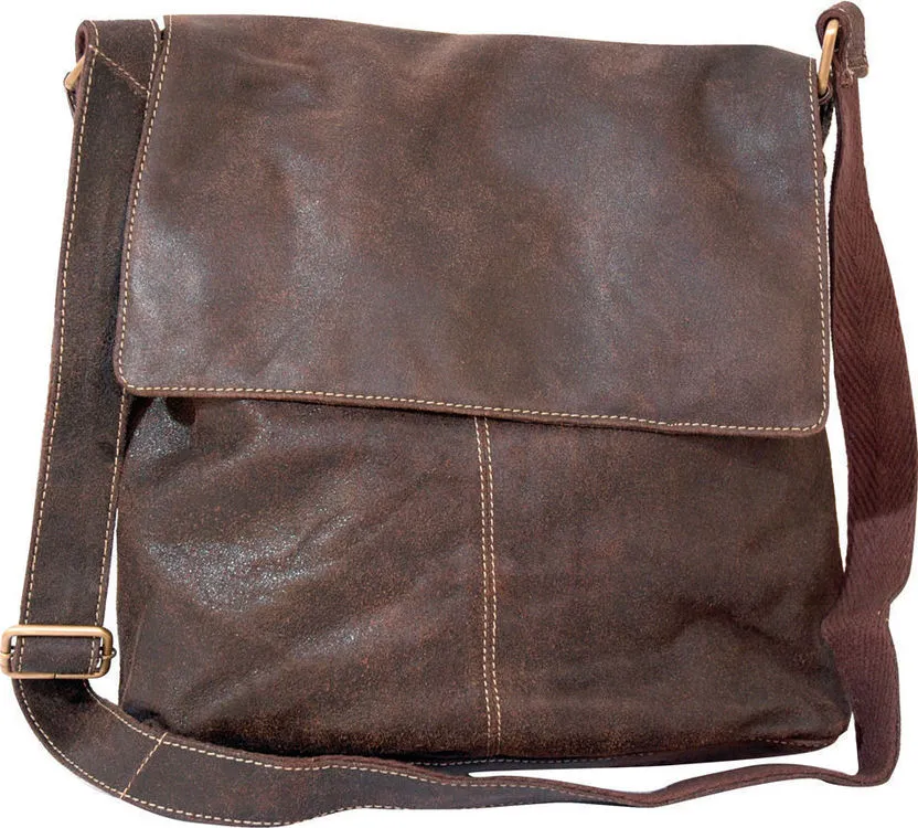 Woodland Leathers Brown Leather Crumple Upright Messenger Bag