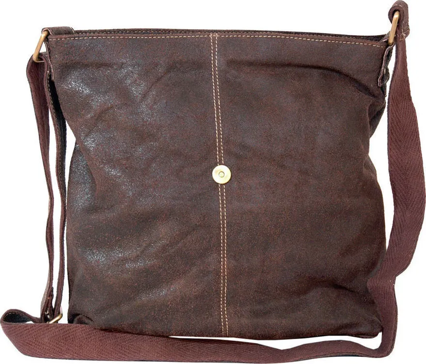 Woodland Leathers Brown Leather Crumple Upright Messenger Bag